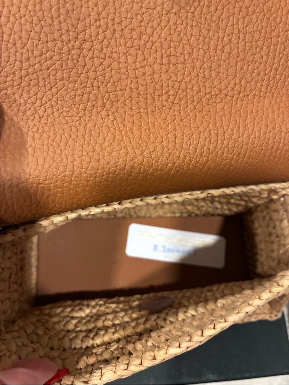 Strathberry Mosaic Nano Raffia & Leather Top Handle:Crossbody - Picture 7 of 9